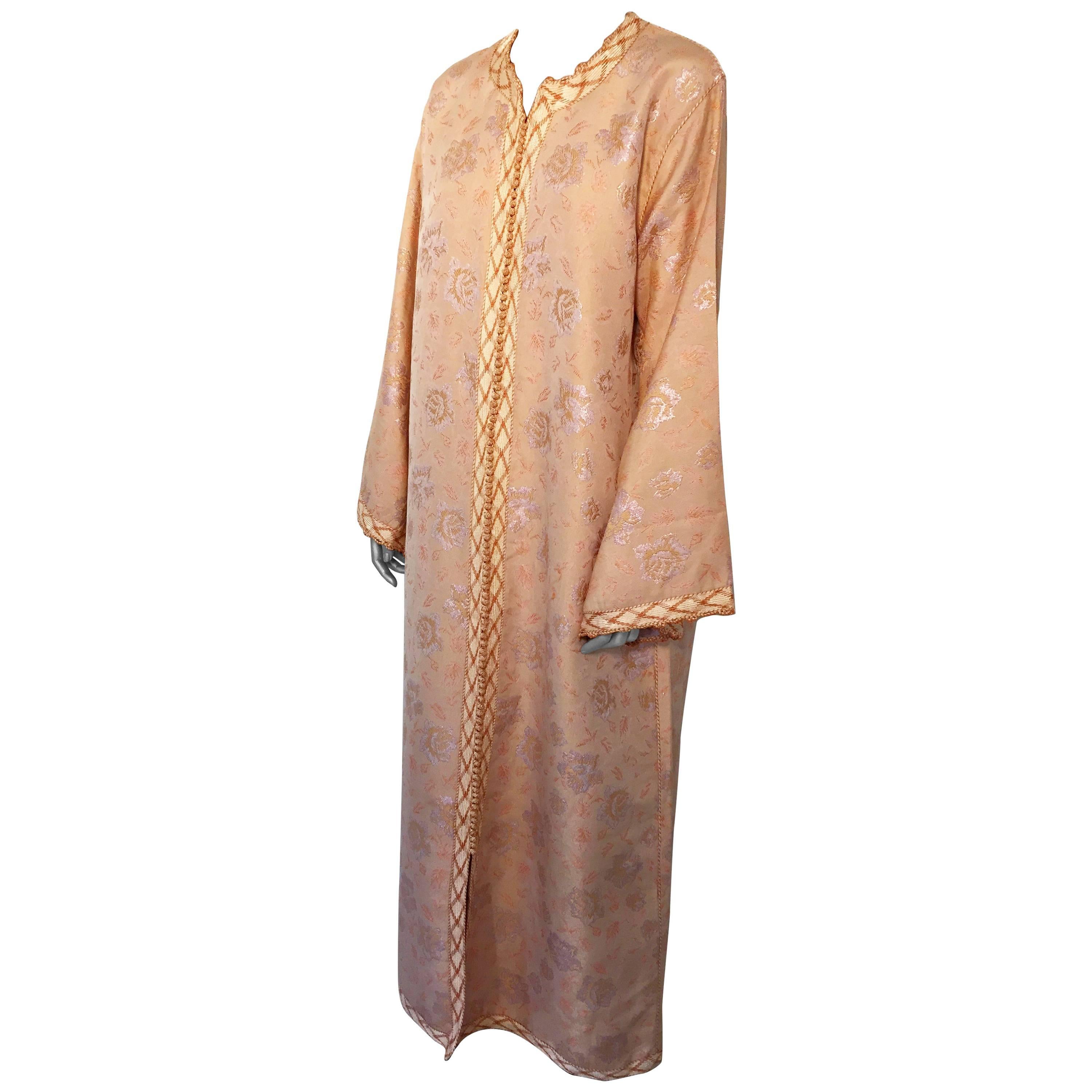 Vintage Moroccan Brocade Designer Caftan Maxi Dress Gown Kaftan Size L For Sale