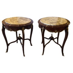 Pair of Louis XV Style Bronze Mounted Highly Detailed Marble-Top End Tables
