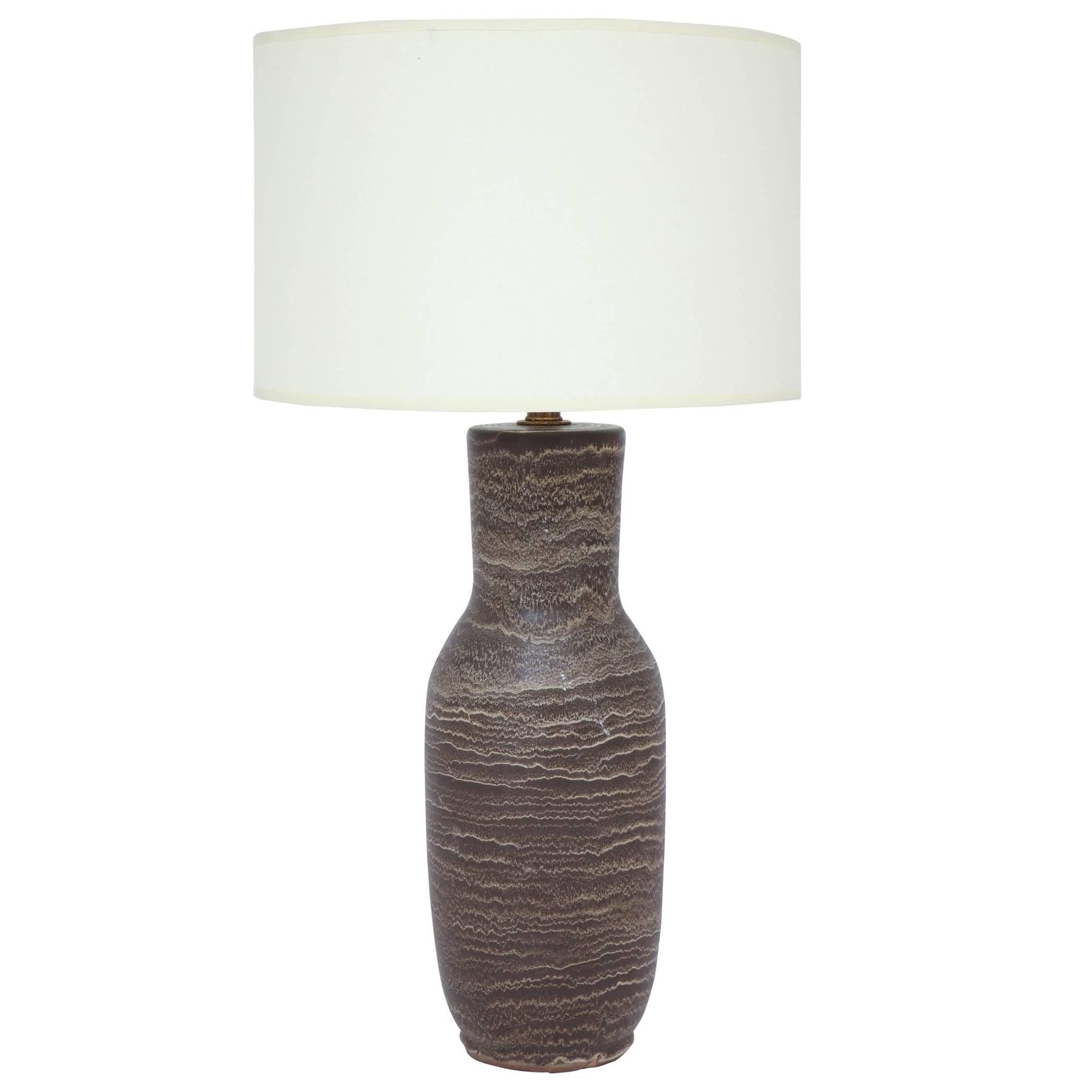 Brown Pottery Table Lamp by Lee Rosen for Design Technics