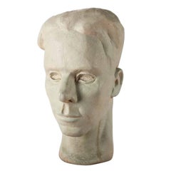 Mid-Century Modern Art Pottery Self Portrait Bust Sculpture by Randy Webb