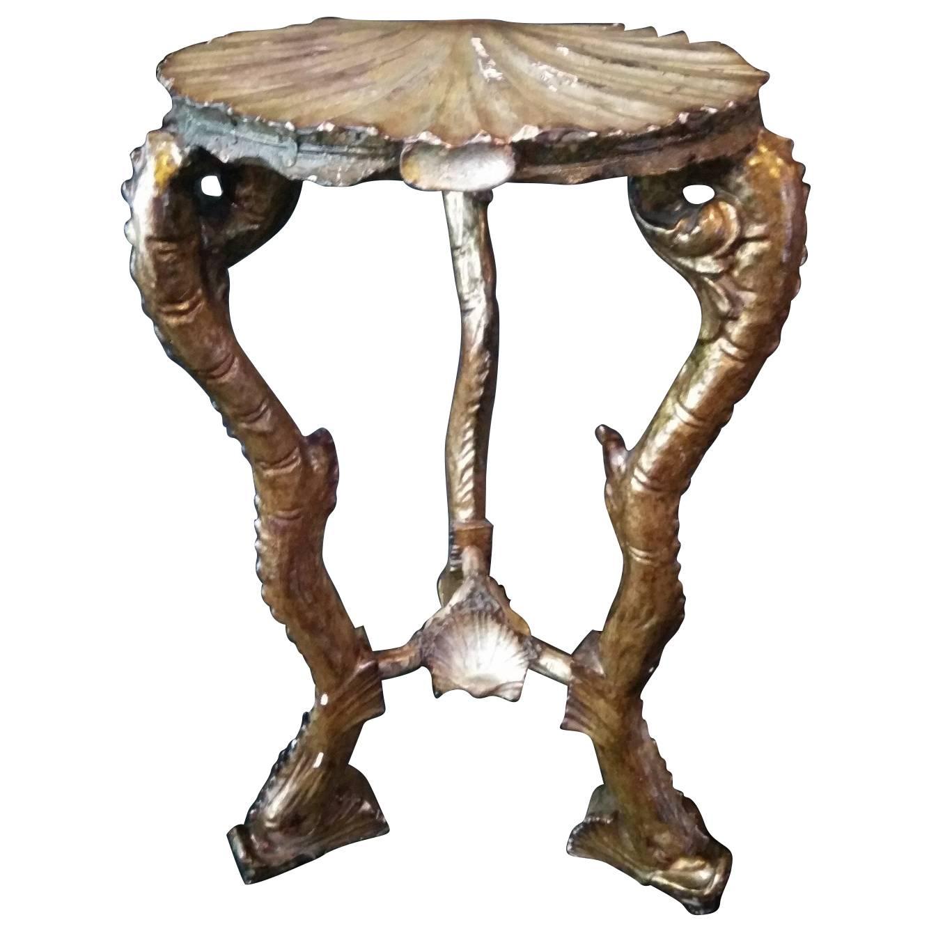 Venetian Grotto Pedestal or Side Table, Gilded Wood, 19th Century For Sale