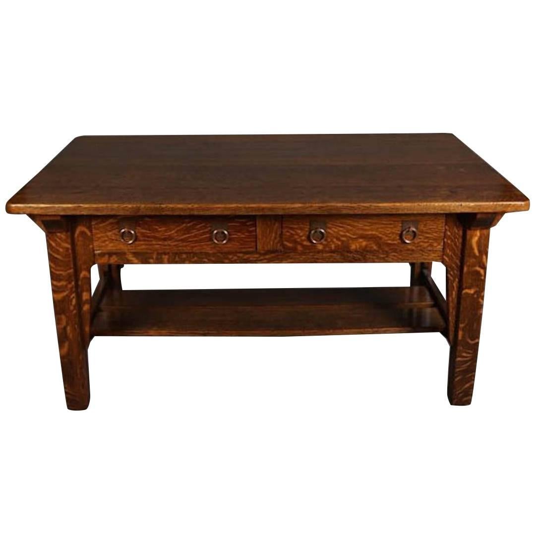 Arts and Crafts Stickley Brother's Mission Oak Library Table, #2502, circa 1910