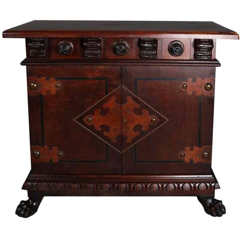 Antique Gothic Revival Inlaid and Ebonized Carved Walnut Server, 19th Century