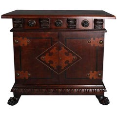 Antique Gothic Revival Inlaid and Ebonized Carved Walnut Server, 19th Century