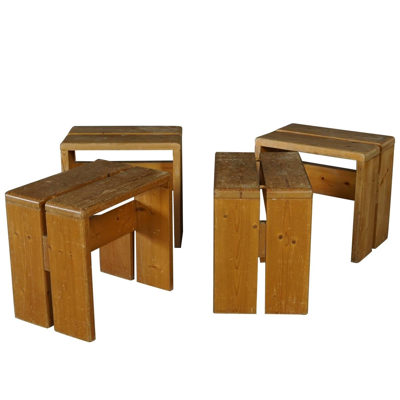 Set of Stools Designed by Charlotte Perriand for Les Arcs, France, circa 1960