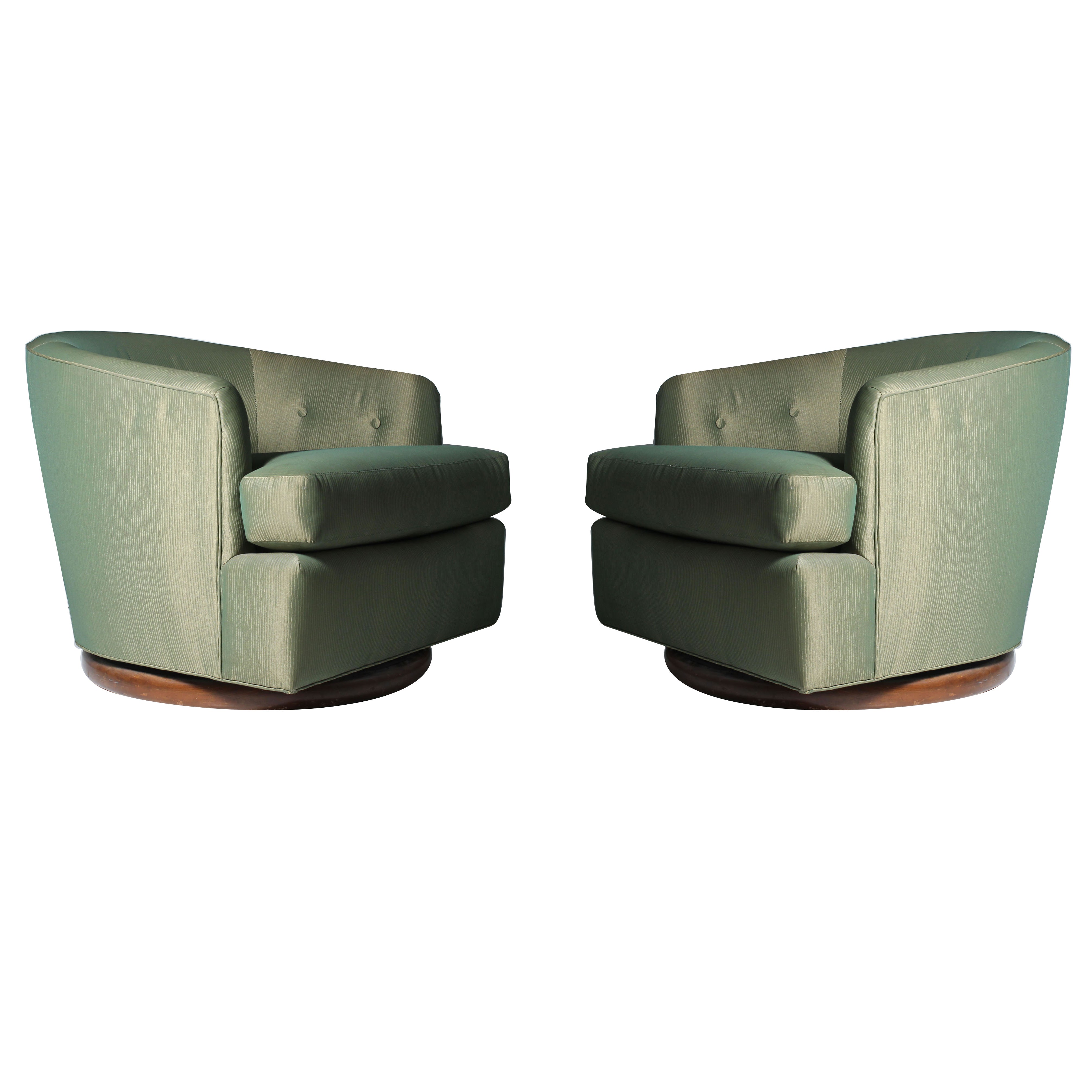Pair of Tufted Back Swivel Barrel Chairs by Milo Baughman at 1stDibs