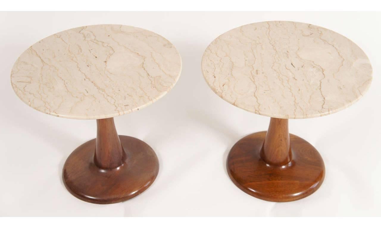 Danish Midcentury Tulip End or Side Tables with Marble Tops, circa 1960s 1