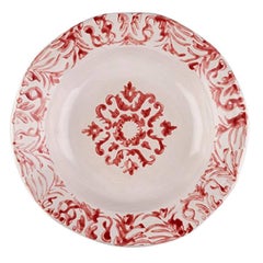 Hand Printed Red and White Floral Soup Plates, Set of Four
