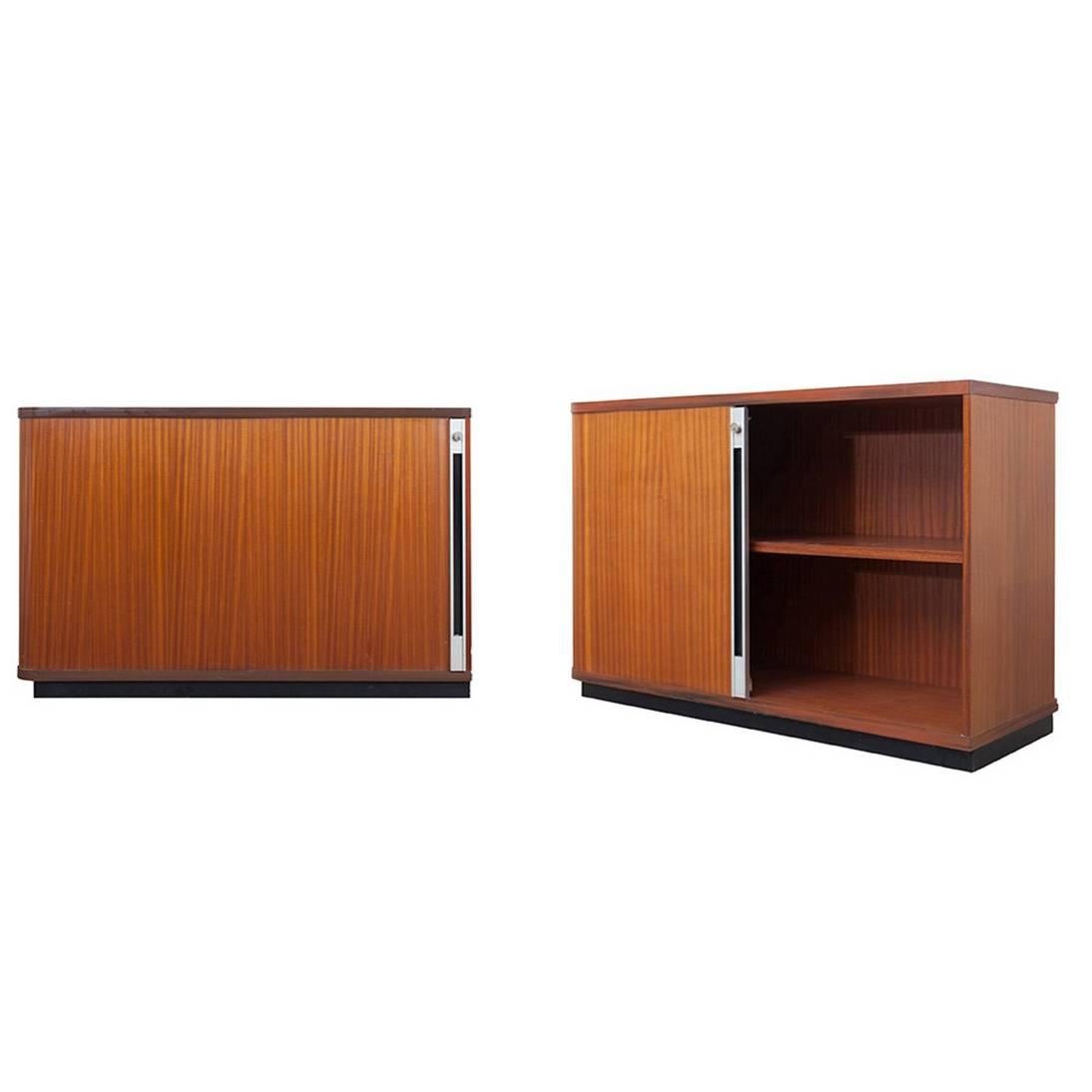 Mid-Century Modern Set of Two Teak Office Cabinets with Tambour Doors
