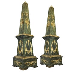 Monumental Pair of Marble and Gilt Bronze Obelisks