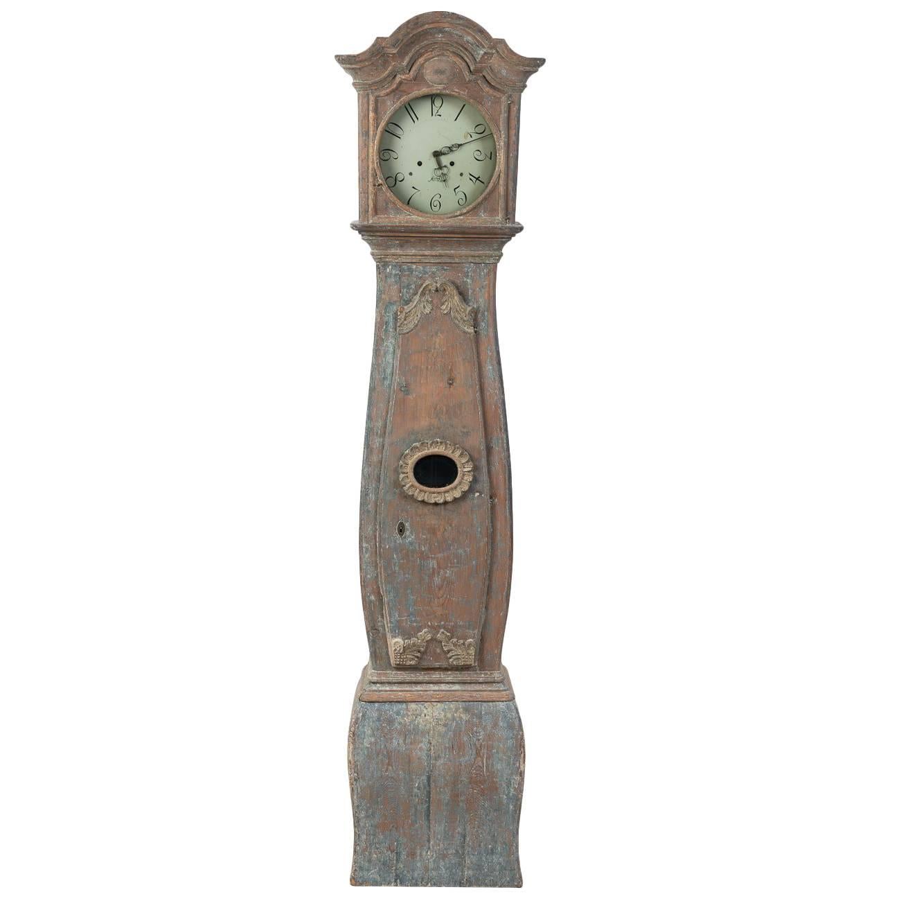 18th Century  Swedish Rococo Long Case Clock With Original Paint