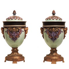 Pair of 20th Century Paris Porcelain Incense Burners Vases