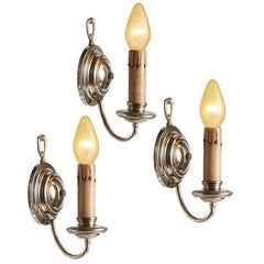 Set of Three Nickel-Plated Candle Sconces, circa 1920s
