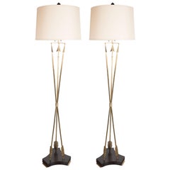 Pair of Italian Mid-Century Modern Brass Arrow Form Lamps, Manner of Gio Ponti