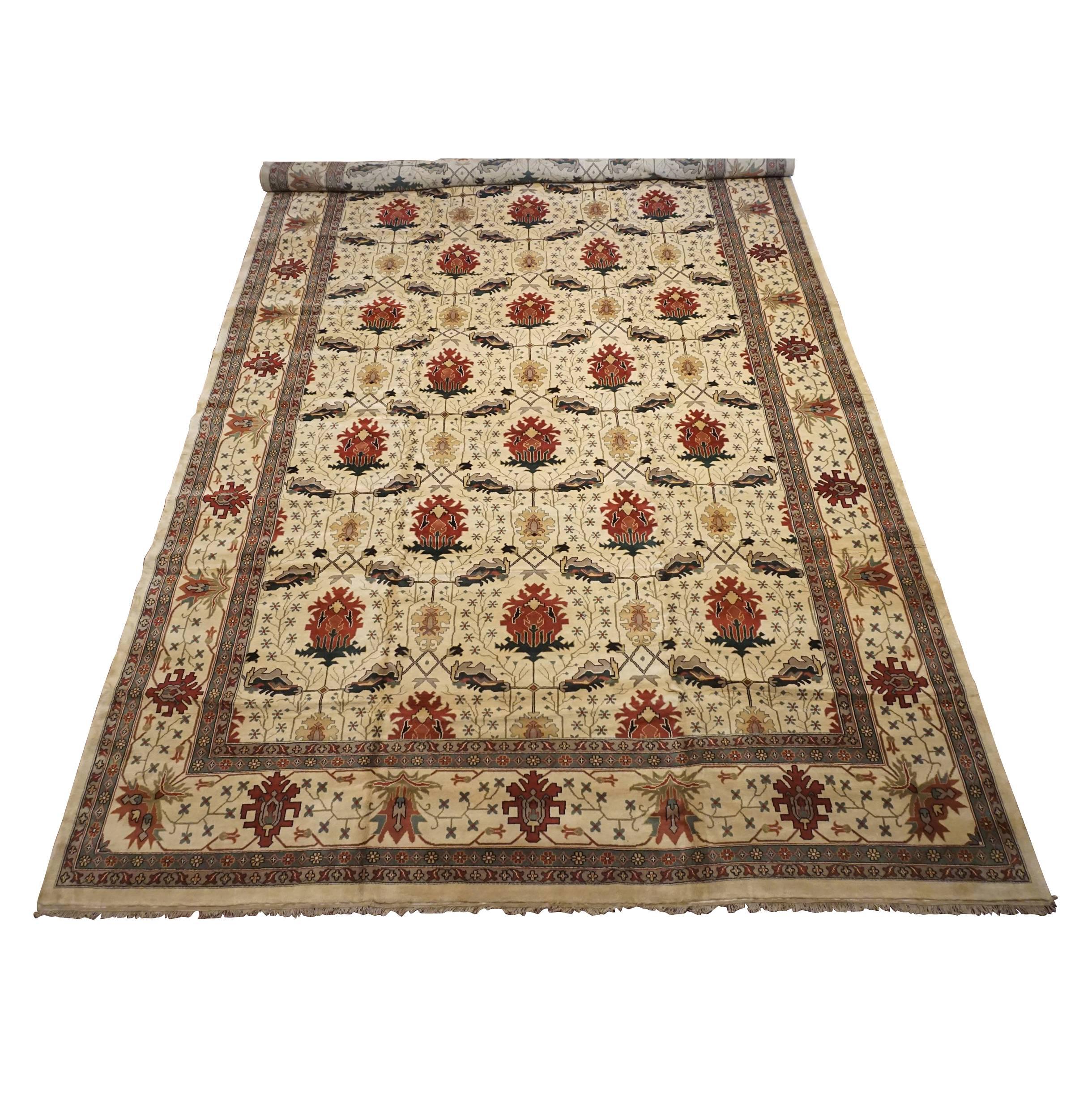 Art & Craft Hand-Knotted Wool Area Rug For Sale