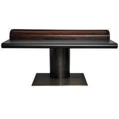 Vintage Dunbar Rosewood, Bronze, and Leather Pedestal Desk by Edward Wormley