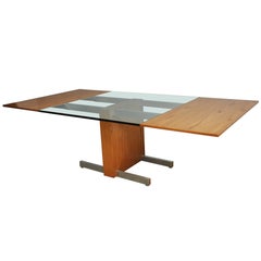 Vladimir Kagan Large Cubist Extension Dining Table in Oak, Aluminum and Glass