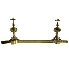Pair of Polished Brass Chenets or Andirons with a Fender, 19th Century
