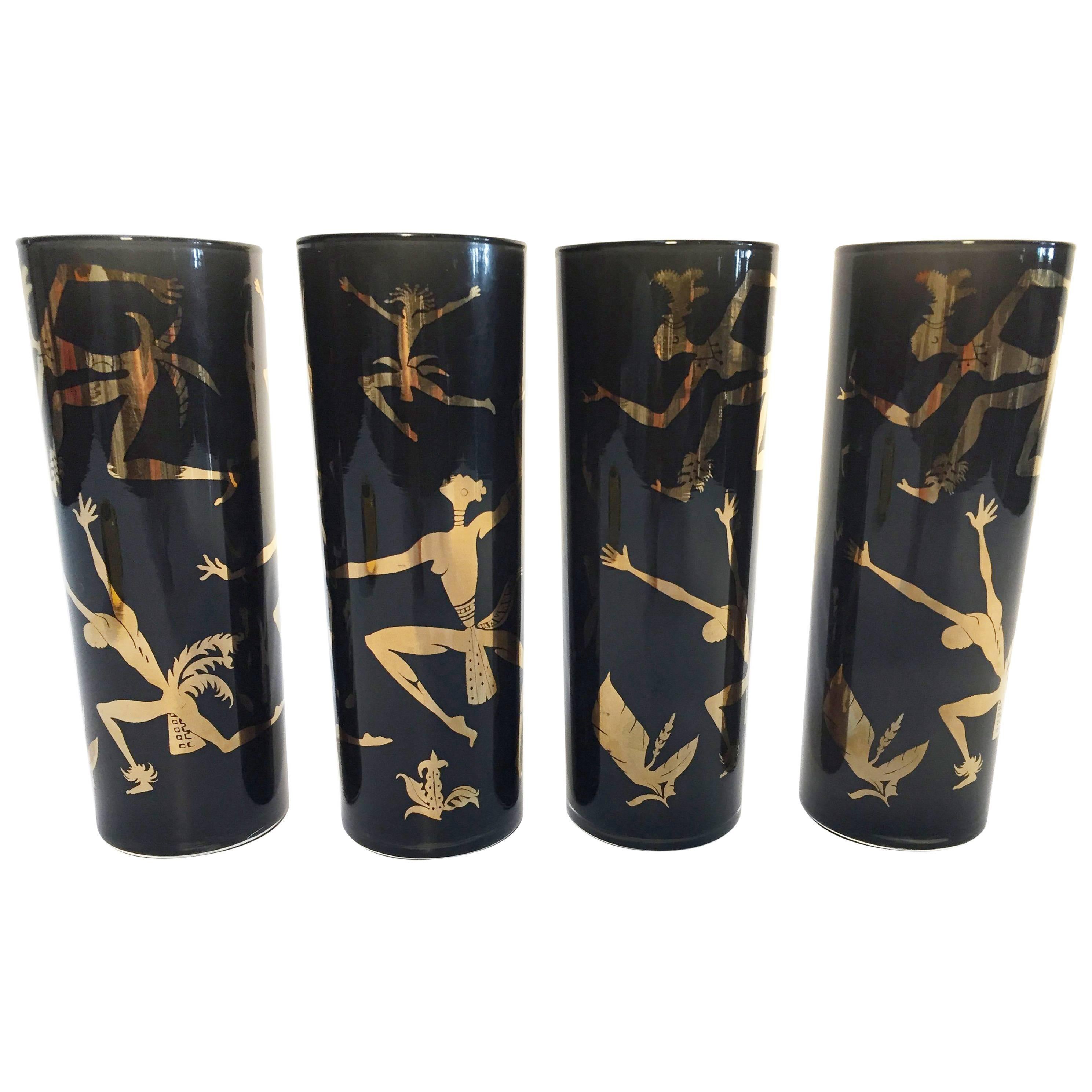 Collectible Josephine Baker Exotic African Dancers Gold and Black Barware 1950s