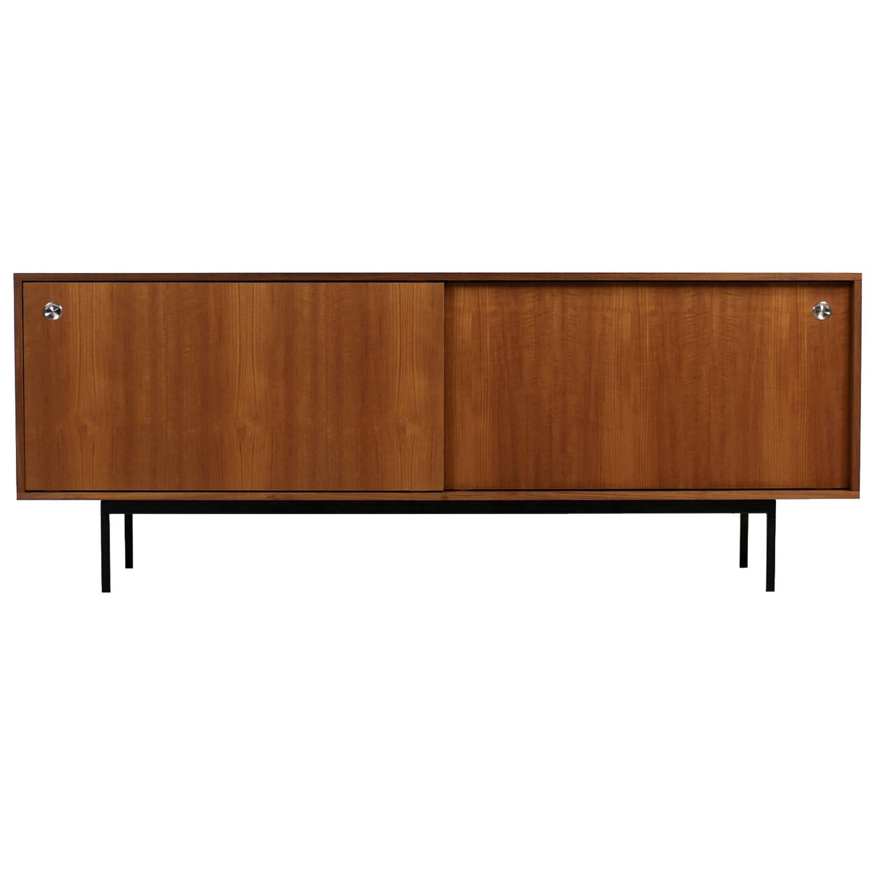 Minimalist Teak Sideboard by Nathan Lindberg Design, Sliding Doors & Metal Base