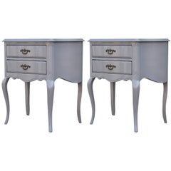 Pair of Hollywood Regency Grey Stained French Style Two Drawer Nightstands