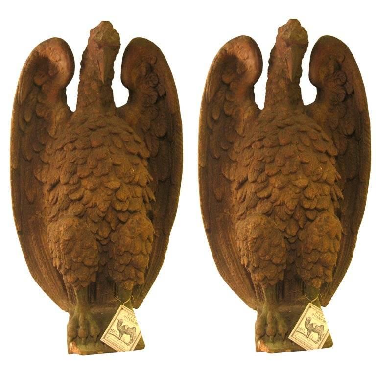 Pair of French 18th Century Terra Cotta Eagle Sculptures