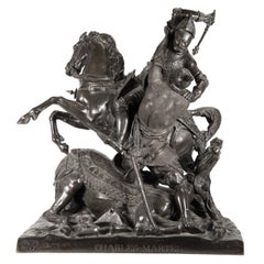 Charles Martel & Abderame, Bronze Statue by Theodore Gechter