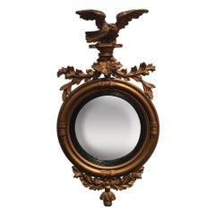 Antique Federal Bullseye Convex Mirror with an Eagle, 19th Century