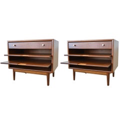 Pair of Kipp Stewart Nightstands with Pull Out Magazine Shelves, circa 1965