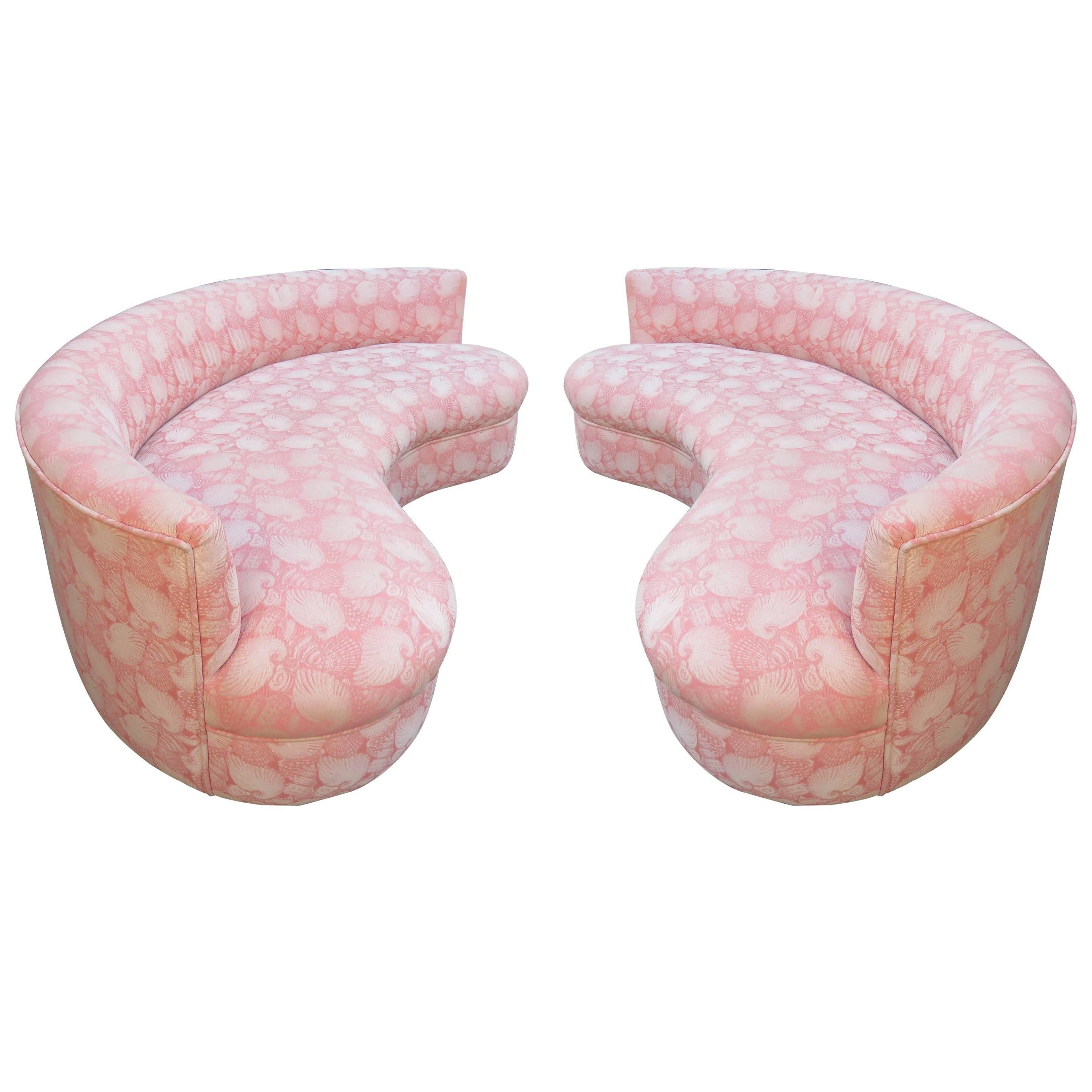 Stunning Pair Vladimir Kagan Style Curved Kidney Shaped Sofa Hollywood Regency