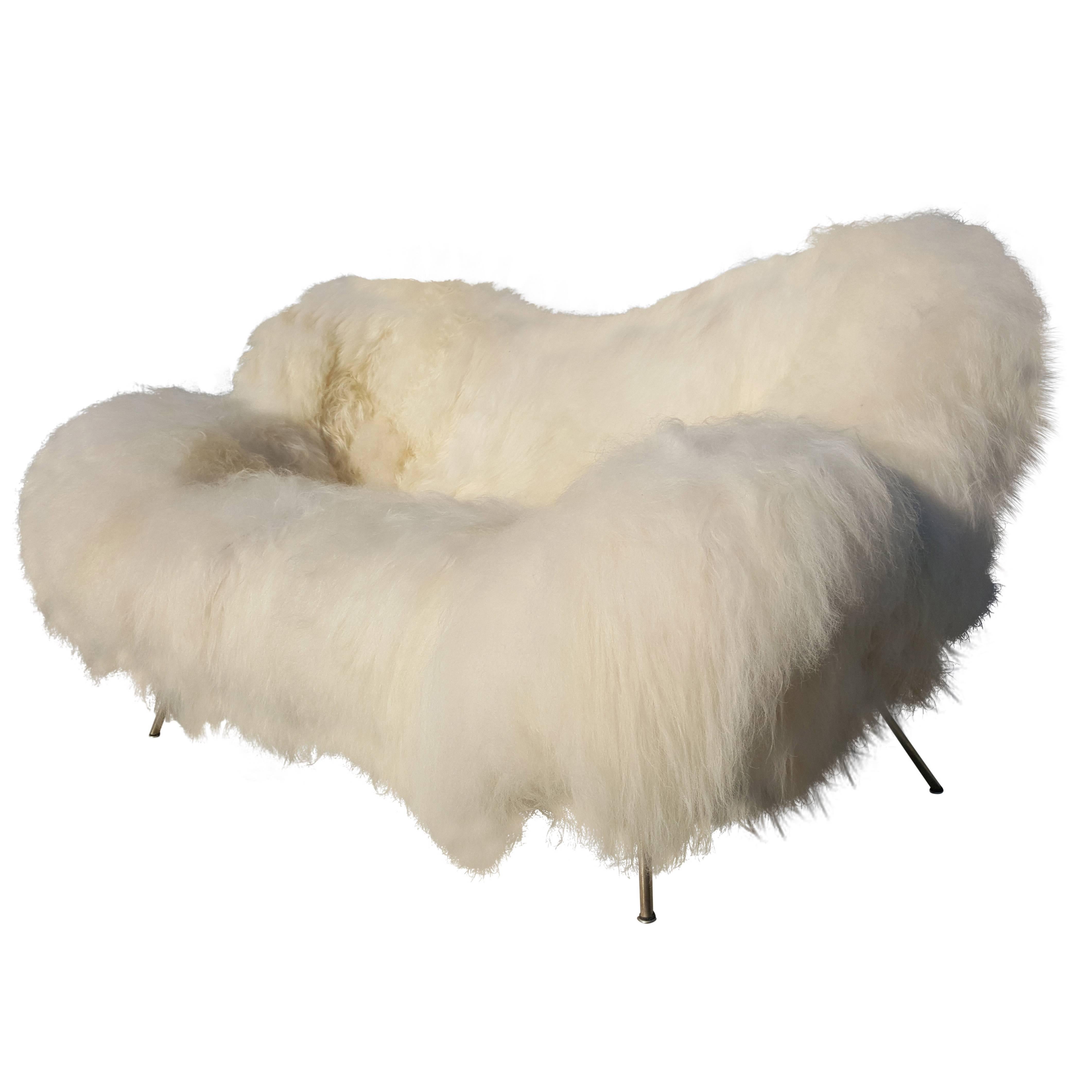 Exclusive Re-Upholstered Fritz Neth Sofa, Nordlandic Sheep Fur For Sale