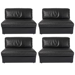 Black Leather Sectional Sofa in the Style of De Sede