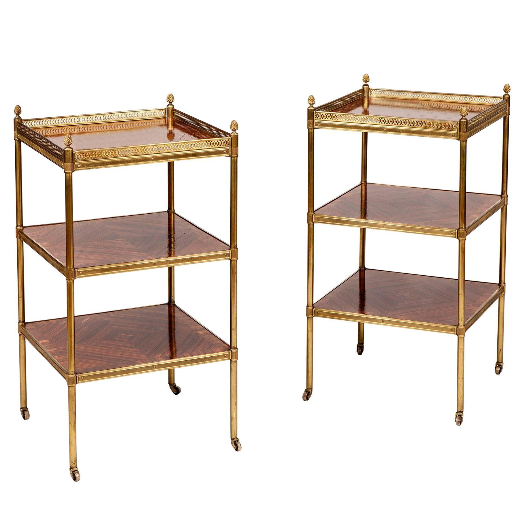 Pair of English 20th Century Side Tables of Tulipwood and Gilt Brass