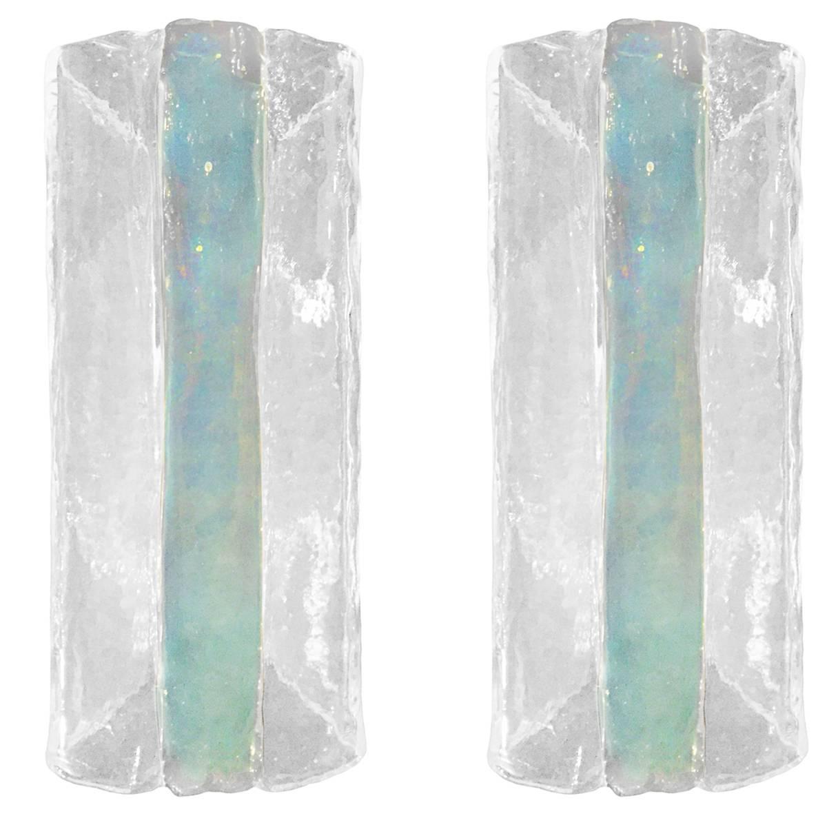 Pair of 1970s Murano Glass Sconces with Opalescent Center Detail