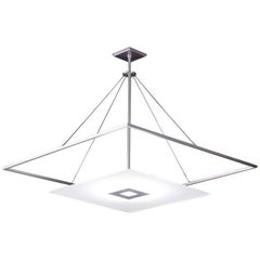 Square White Glass Framed Pendant Light with Midcentury Styling