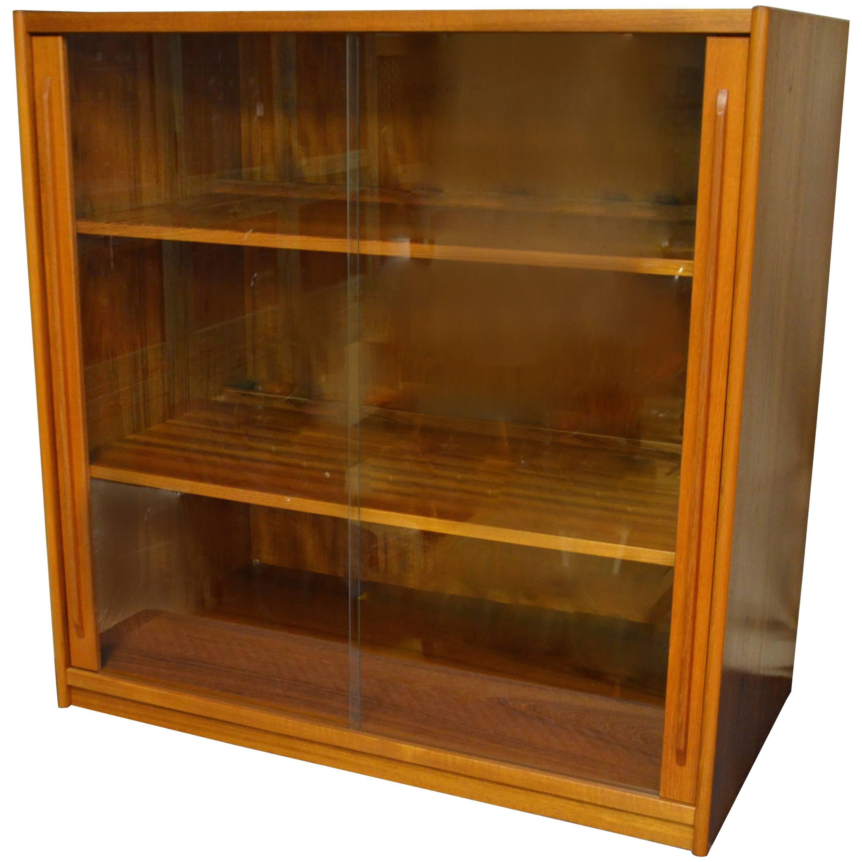 Storage Cabinet, Teak with Glass Doors, Wired for Electronics, Midcentury