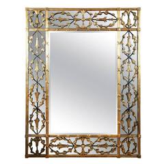 Huge  mirror surroundings with wrought iron  and wood.