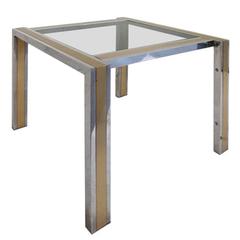 1970s, French Chrome Side Table with Brass Inlay 2
