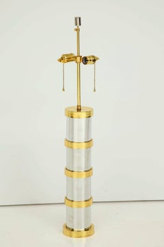 1970s Table Lamp with Bands of Brass and Chrome