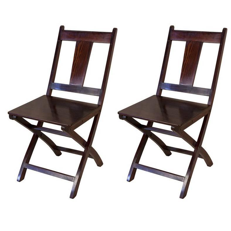 Pair of Folding Rosewood British Campaign Chairs, C. 1960