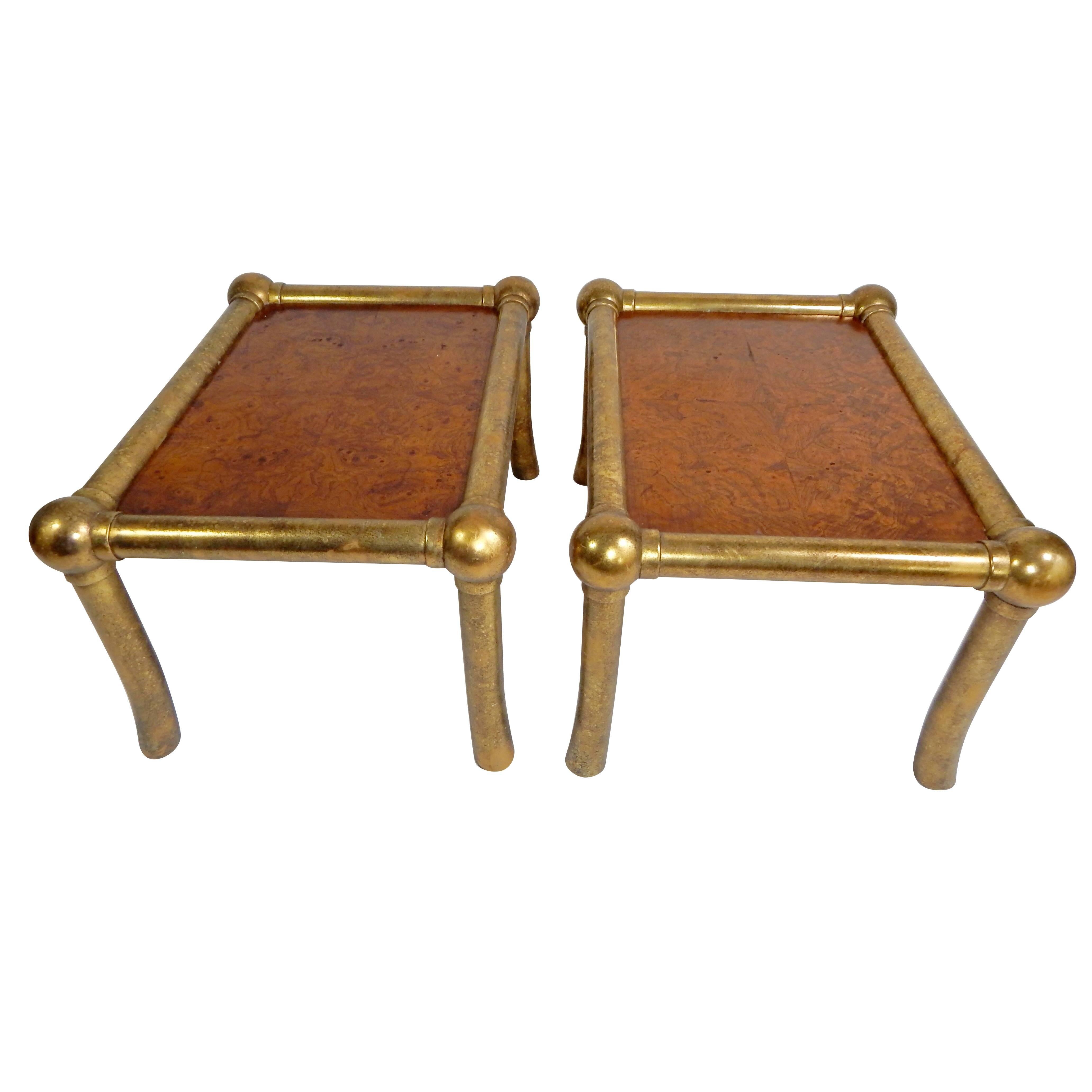 Pair of Drexel Burl and Gilt Gold End Tables