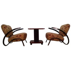 1930 Pair of Rare Jindrich Halabala H-275 Art Deco Armchairs and Coffee Table