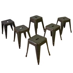 French 20th Century, Set of Six Stackable Metal Air Force Stools