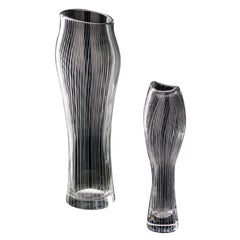 Pair of 1950s Line Etched Vases Art Glass by Tapio Wirkkala, Iittala Oy Finland