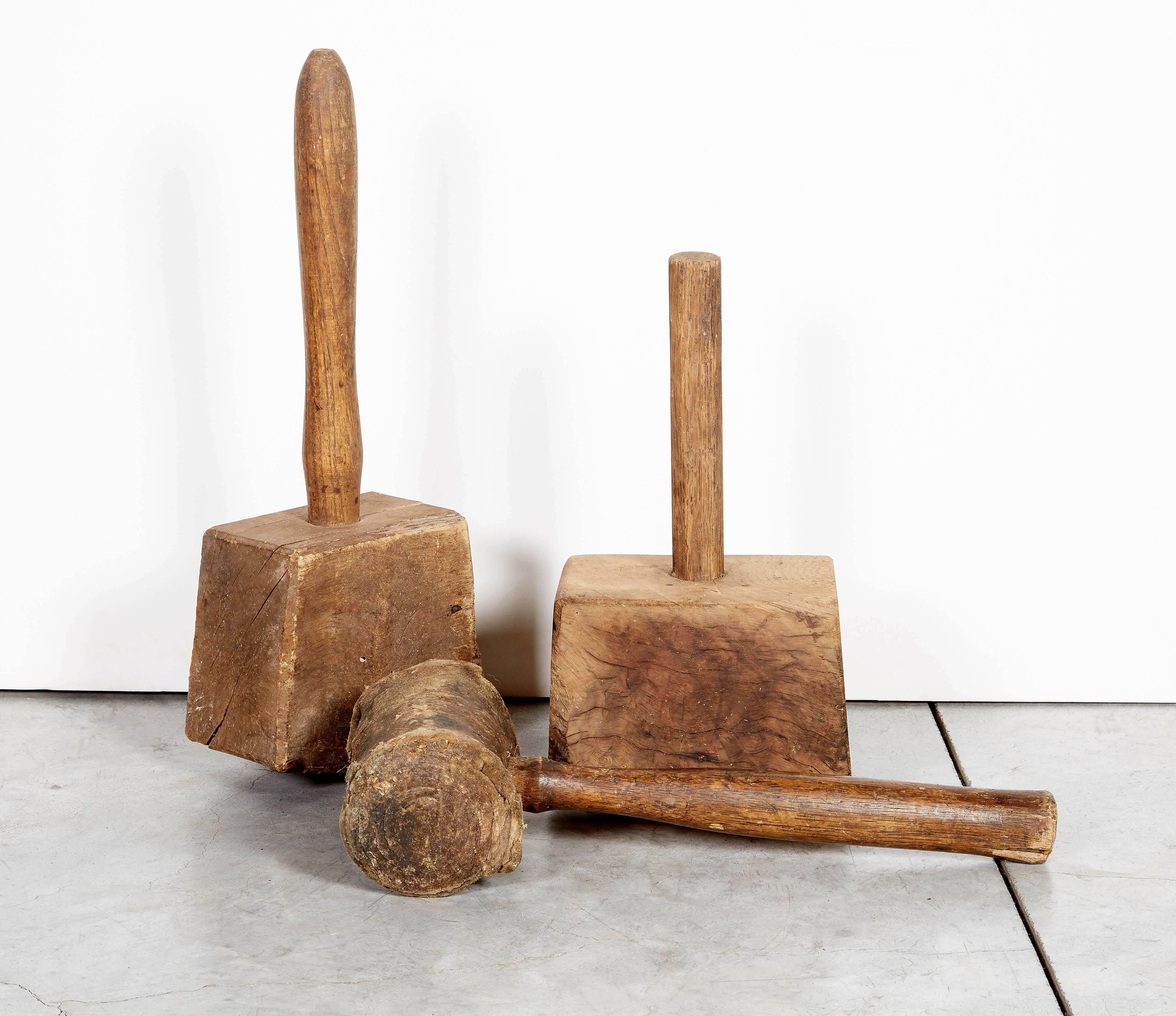 Beautifully worn early American sturdy wood mallet.
(Two have been sold, only one available - the RIGHT one in the main image).
