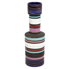 Aldo Londi Ceramic Vase Bitossi Raymor Blue Violet Stripes Signed, Italy, 1960s