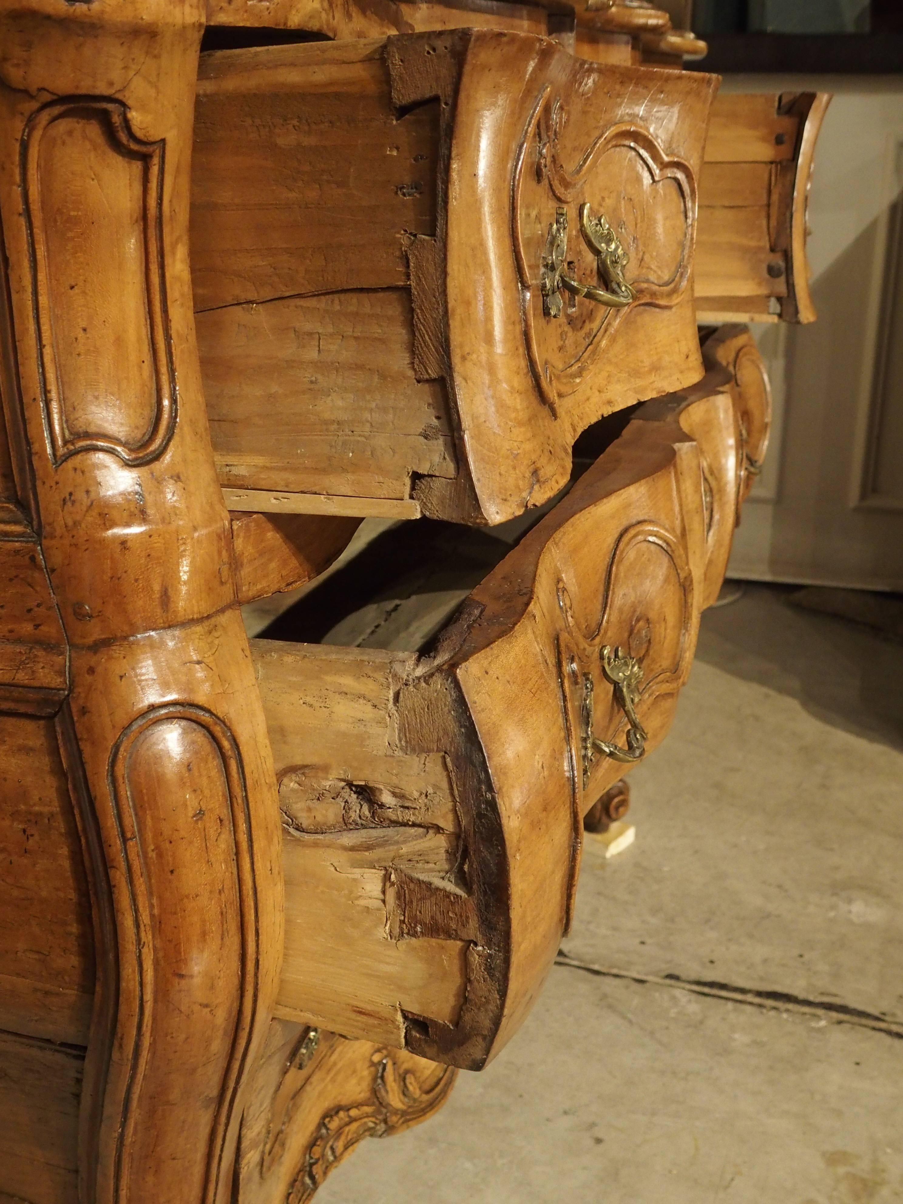 Hand-Carved Rare Period Louis XV Pearwood Commode En Tombeau, circa 1750