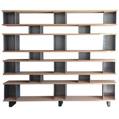 Large 'Horizontale' Oak and Brushed Steel Shelving Unit by Design Frères 10