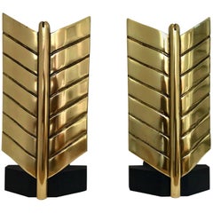 Pair of Large Arrow Andirons in Brass and Iron