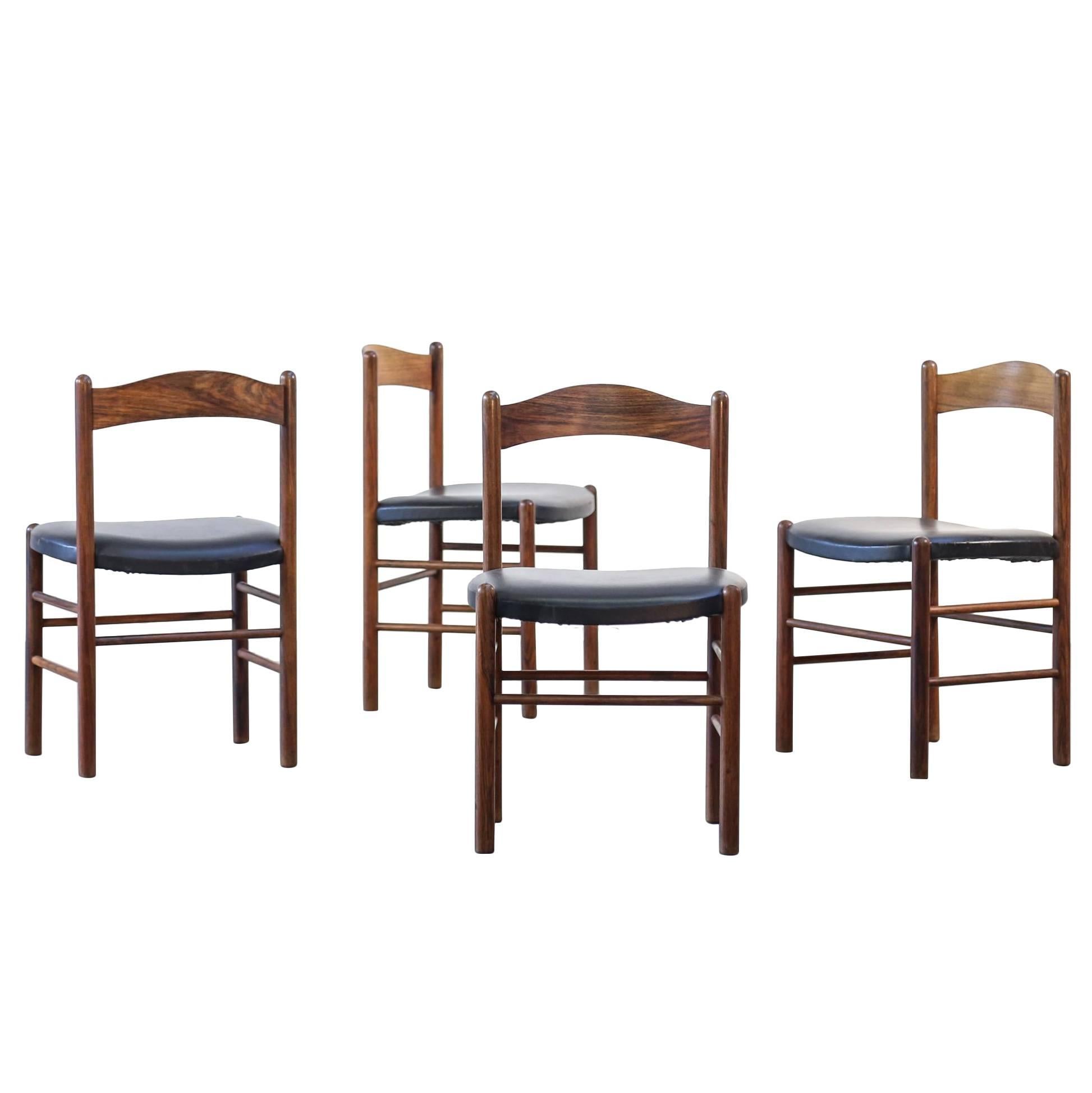 Set of Four Dining Chairs Scandinavian Danish Teak, 1960 Design Midcentury